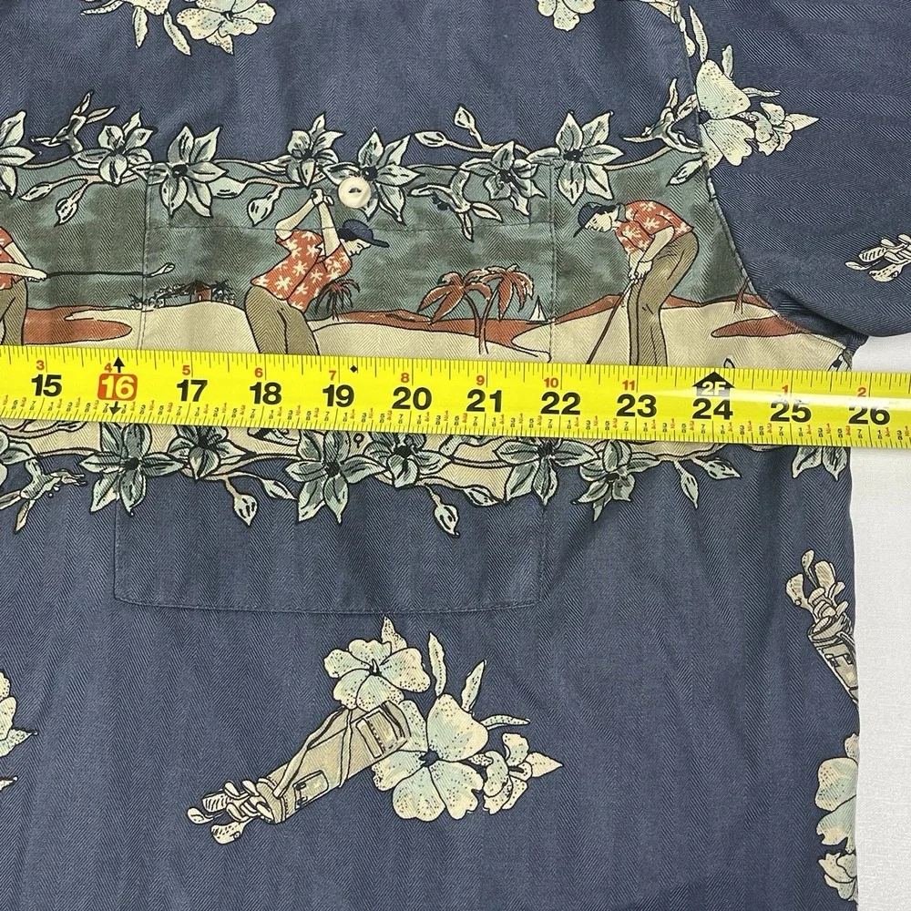 Burma Bibas Korea Men's XL Silk Short Sleeve Shirt Tropical Hawaiian Blue Golf